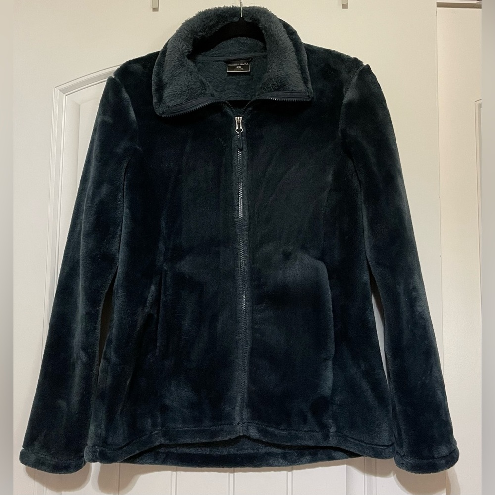 Ladies’ 32 Degrees Heat Dark Blue Plush Luxe Faux Fur Full Zipper Jacket (Small)